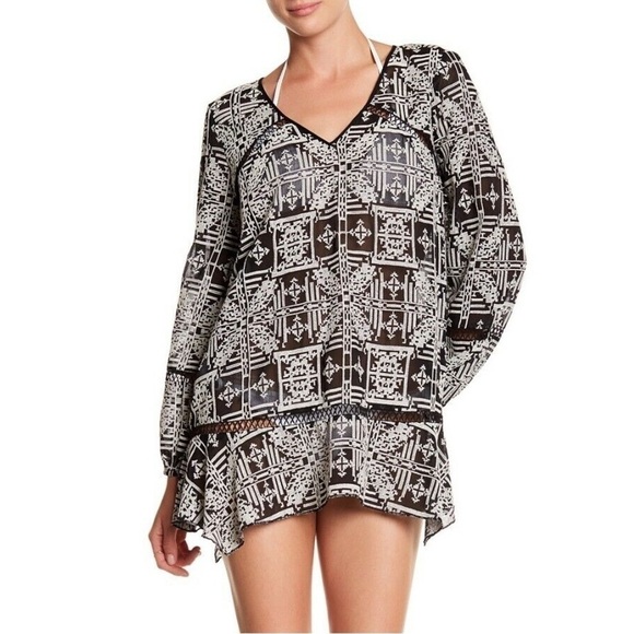 Red Carter Black White Embroidered Detailed Lorelei Swimsuit Coverup Swim Dress - Picture 1 of 10